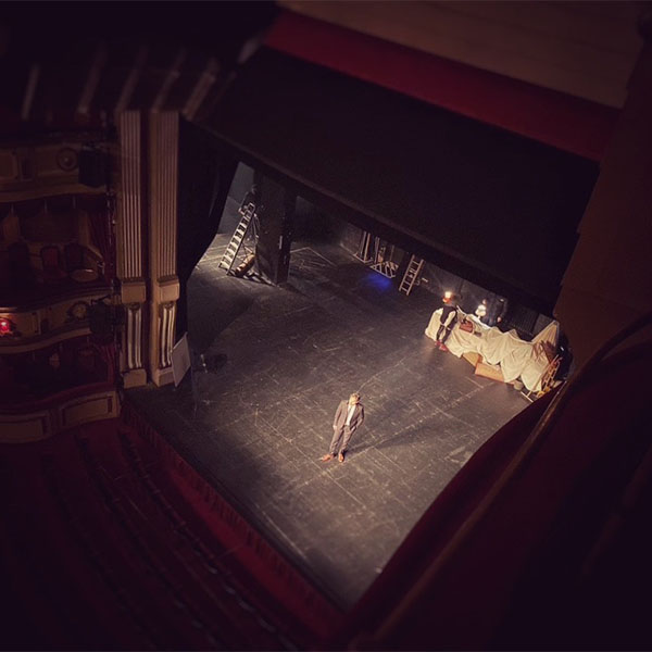 Film - Time and Tide -Aerial view of Samuel West on stage